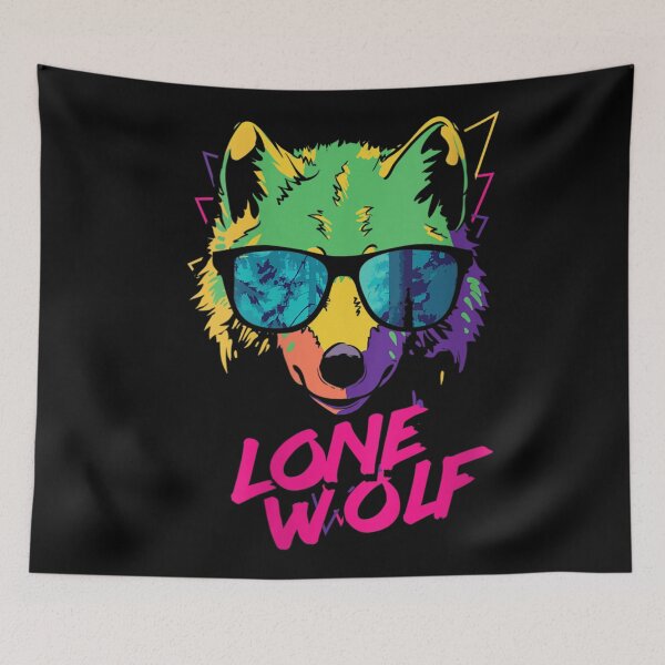 Item preview, Lone Wolf Retro 80s Vaporwave Style Neon Sunglasses designed and sold by HenikaPonko.