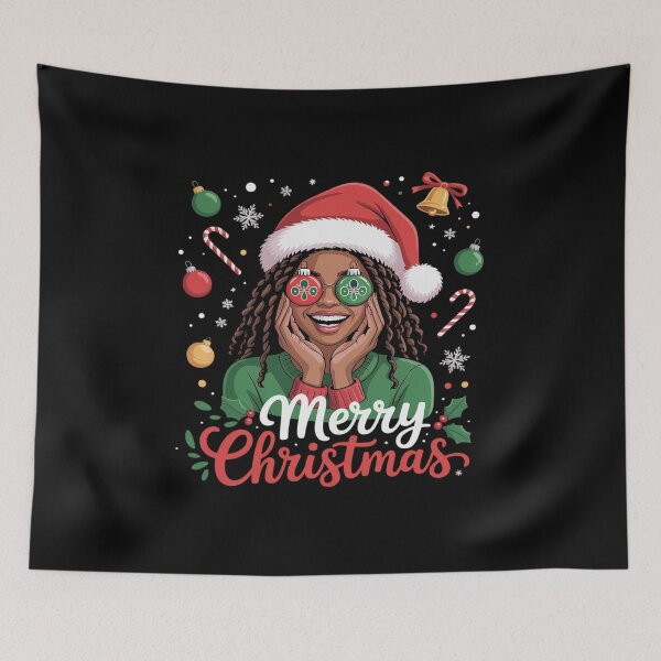Item preview, African American Black Woman Loc'd Girl Merry Christmas Xmas designed and sold by AmparoBoyle.