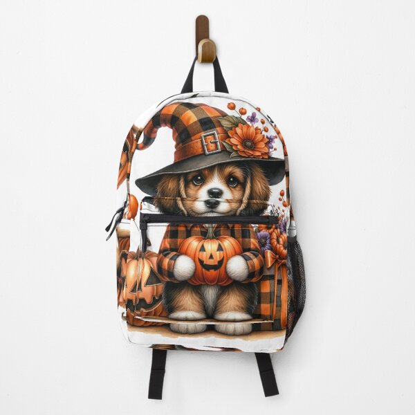 Item preview, Cute Dog in Witch Hat with Pumpkins – Halloween Festive Art designed and sold by NotasCreativa.