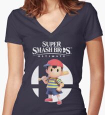 Super Smash Bros Ultimate - Ness Women's Fitted V-Neck T-Shirt
