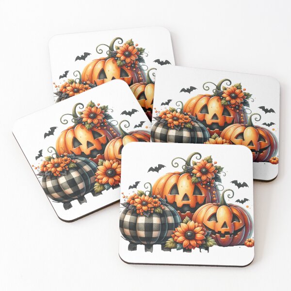 Item preview, Decorative Pumpkins with Flowers and Flying Bats – Halloween Art designed and sold by NotasCreativa.