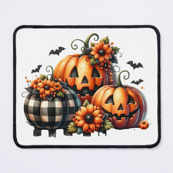 Item preview, Decorative Pumpkins with Flowers and Flying Bats – Halloween Art designed and sold by NotasCreativa.