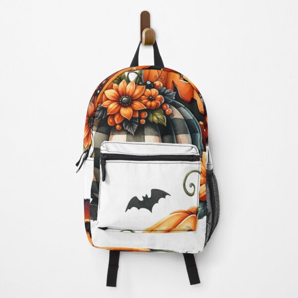 Item preview, Decorative Pumpkins with Flowers and Flying Bats – Halloween Art designed and sold by NotasCreativa.