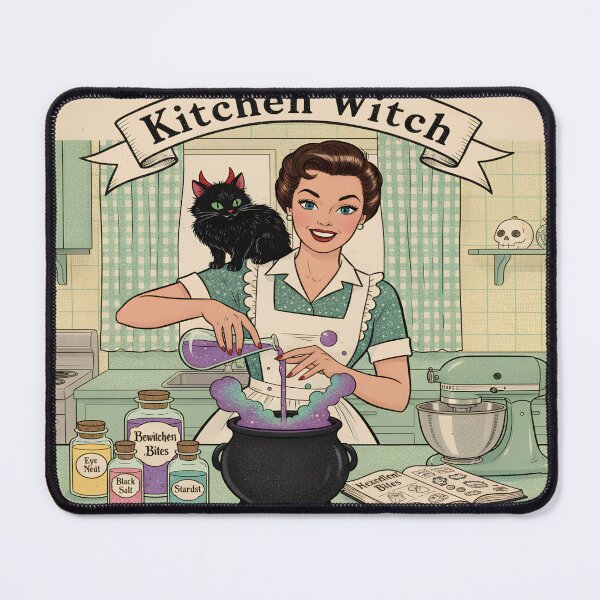 Item preview, Vintage Halloween Pin-up: The Kitchen Witch and Her Familiar designed and sold by Retro Occult.