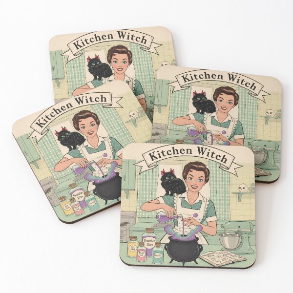 Item preview, Vintage Halloween Pin-up: The Kitchen Witch and Her Familiar designed and sold by Retro Occult.