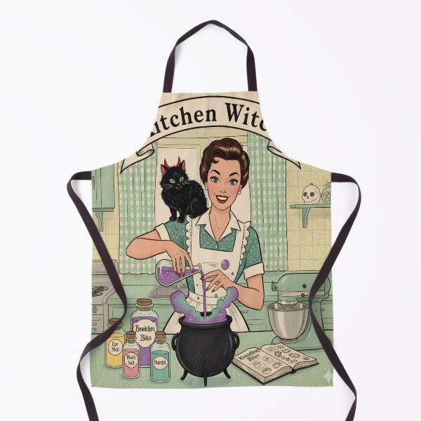 Item preview, Vintage Halloween Pin-up: The Kitchen Witch and Her Familiar designed and sold by Retro Occult.