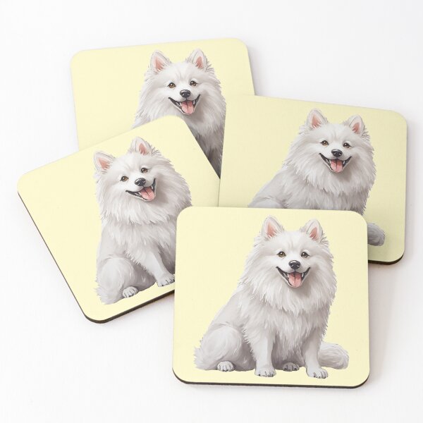 Item preview, American Eskimo Dog White Fluffy Puppy Watercolor (yellow) designed and sold by Magnolia Valley Art.