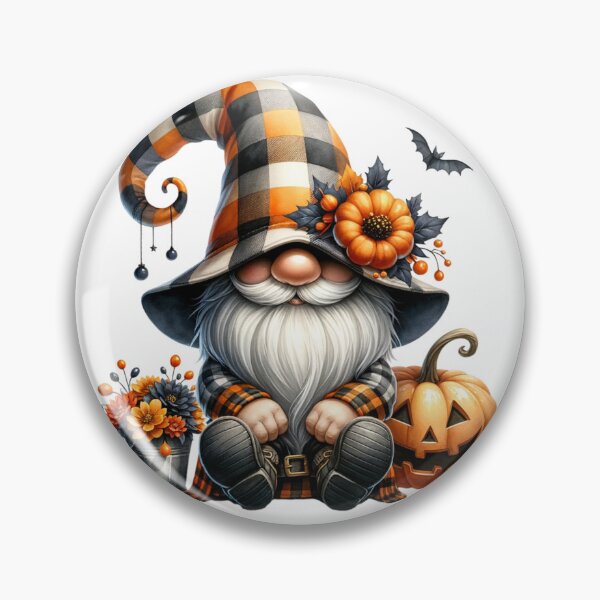 Item preview, Plaid Hat Gnome with Pumpkin and Flowers – Halloween Art designed and sold by NotasCreativa.