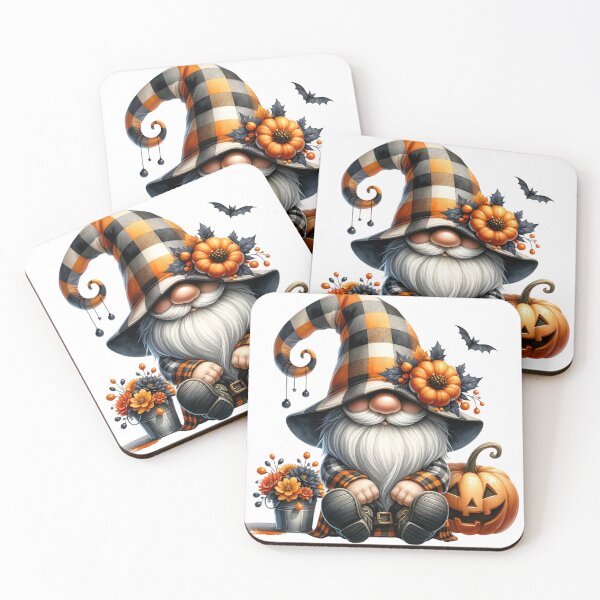Item preview, Plaid Hat Gnome with Pumpkin and Flowers – Halloween Art designed and sold by NotasCreativa.