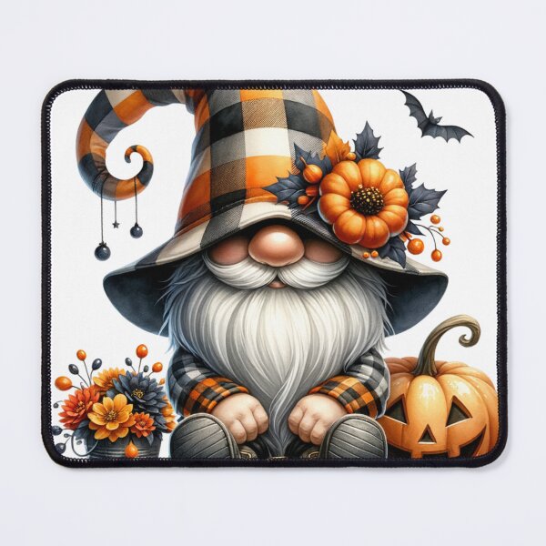 Item preview, Plaid Hat Gnome with Pumpkin and Flowers – Halloween Art designed and sold by NotasCreativa.