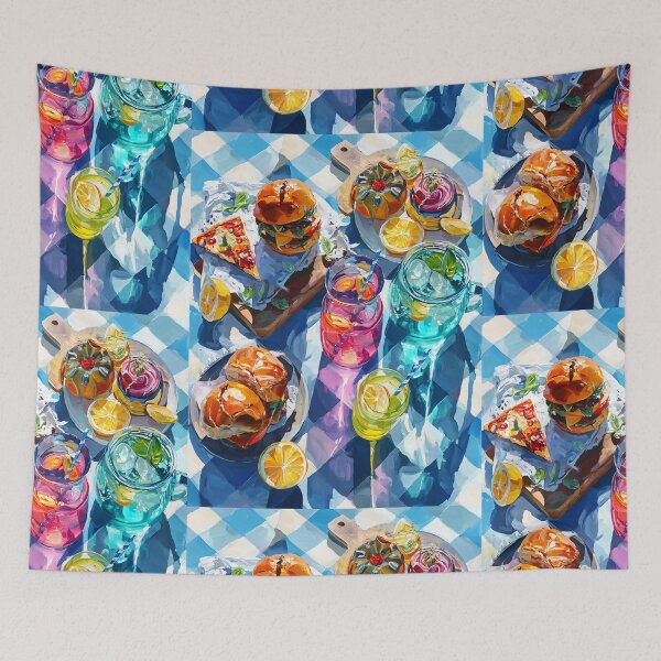 Item preview, Vibrant Summer Picnic – Colorful Food Art with Burgers, Pizza & Lemon Drinks designed and sold by Grafititee.