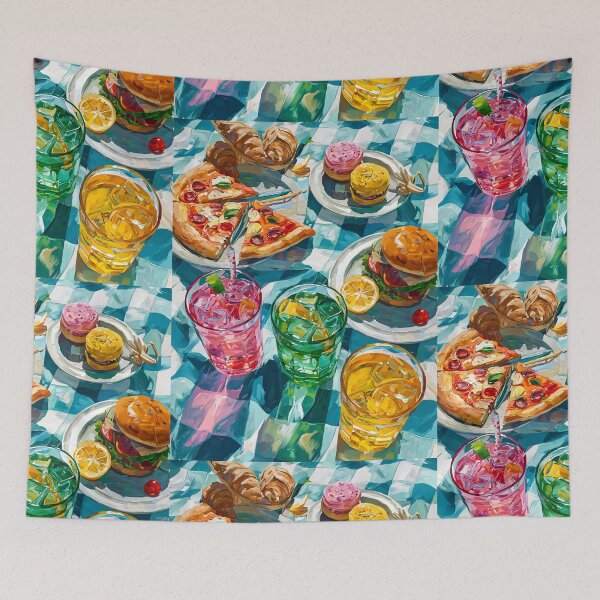 Item preview, Vibrant Summer Picnic – Colorful Food Art with Burgers, Pizza & Lemon Drinks designed and sold by Grafititee.