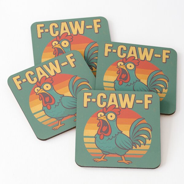 Item preview, F-CAW-F – Angry rooster in a retro sunset | cheeky pun meme designed and sold by Bernd Friese.