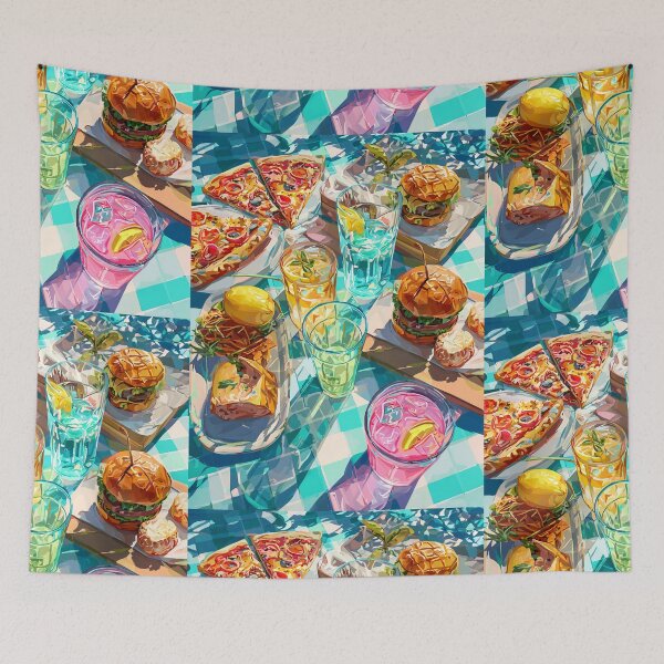 Item preview, Vibrant Summer Picnic – Colorful Food Art with Burgers, Pizza & Lemon Drinks designed and sold by Grafititee.