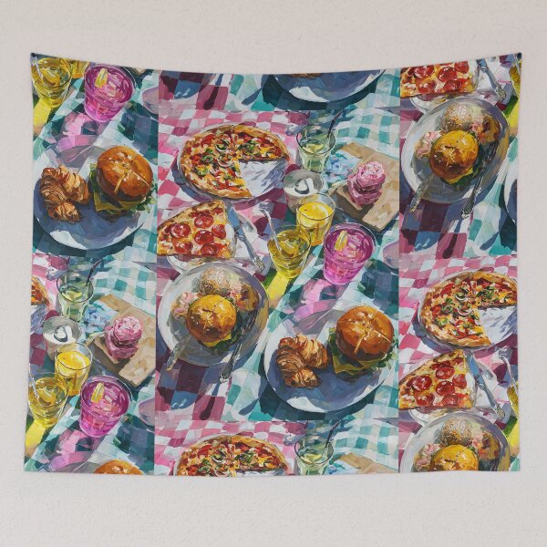 Item preview, Vibrant Summer Picnic – Colorful Food Art with Burgers, Pizza & Lemon Drinks designed and sold by Grafititee.