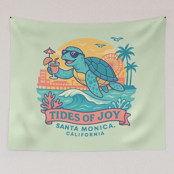 Item preview, Tides of Joy – Santa Monica Surfing Turtle designed and sold by PostersMode.