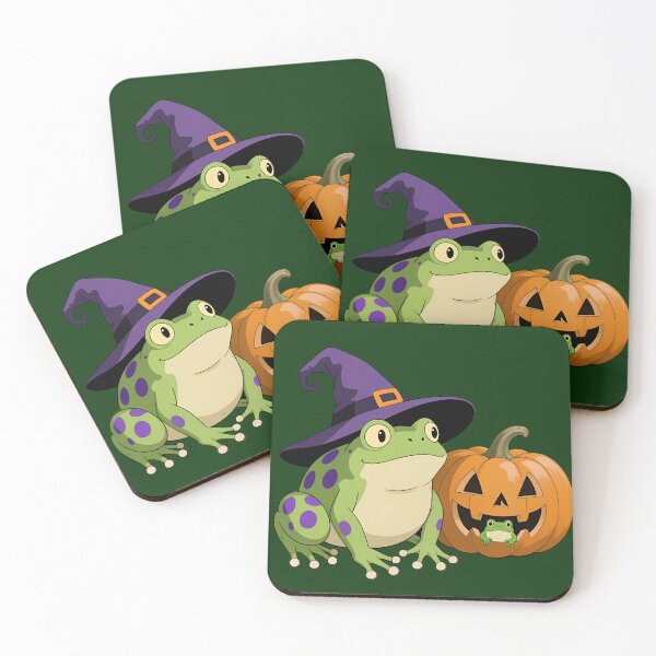 Item preview, Frog Family in Witch Hats & Jack-o’-Lanterns designed and sold by The Paper Comet.