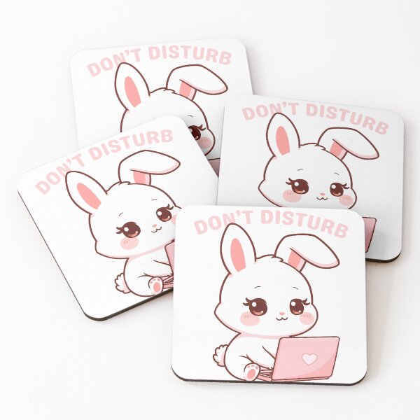 Item preview, Kawaii Cute Bunny Working on Laptop "Don't Disturb"  designed and sold by ArtSparkCo.