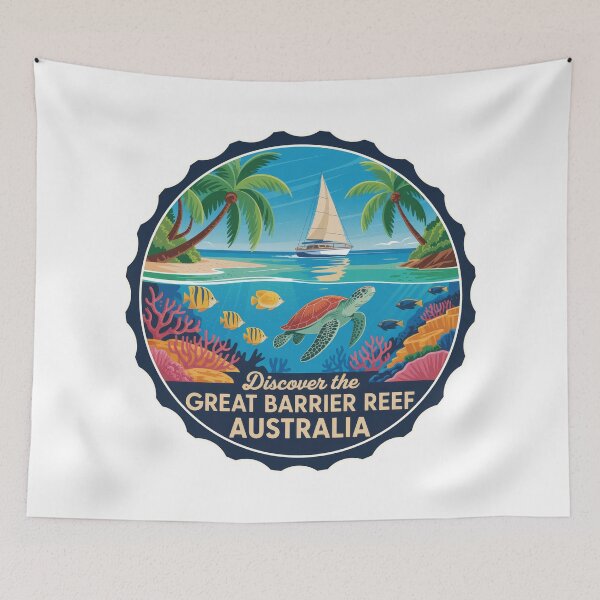 Item preview, Discover the Great Barrier Reef – Sea Turtle Vintage Travel Poster Sticker & T-Shirt designed and sold by pod24.