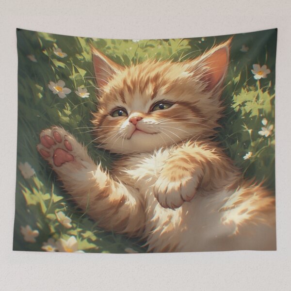 Item preview, kitten laying on the grass and playing designed and sold by Kirollos9.