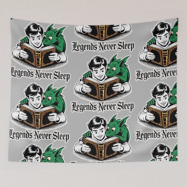Item preview, Charming Scene of a Curious Boy and Green Dragon Reading Legends designed and sold by SplashTastic.