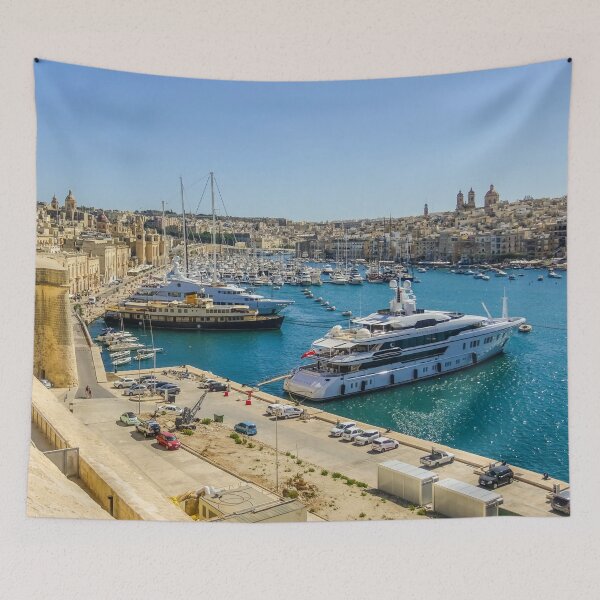 Item preview, Malta Birgu Waterfront Grand Harbour Mediterranean Summer Panorama designed and sold by eclecTEEq.