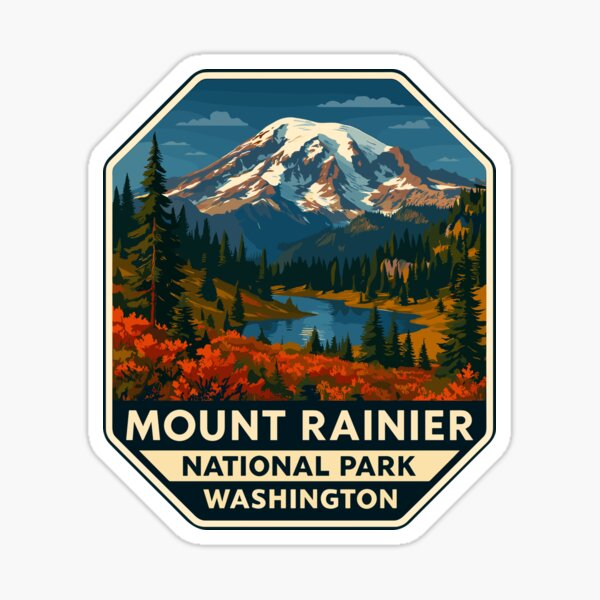 Mount Rainier National Park Retro Sticker Sticker