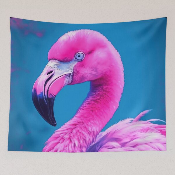 Item preview, Portrait of a flamingo on a neon blue pink background. Emotive portrait. Looking at the camera designed and sold by anytka.