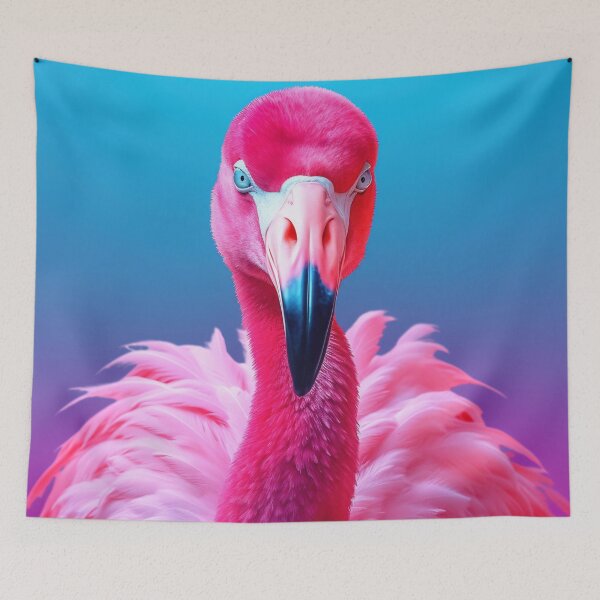 Item preview, Portrait of a flamingo on a neon blue pink background. Emotive portrait. Looking at the camera designed and sold by anytka.