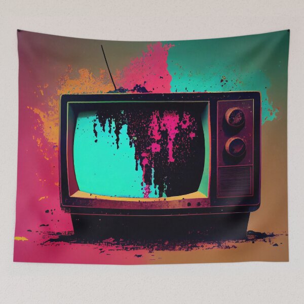 Item preview, Hand-drawn comic retro TV set. Colorful background in art retro-futuristic style designed and sold by anytka.