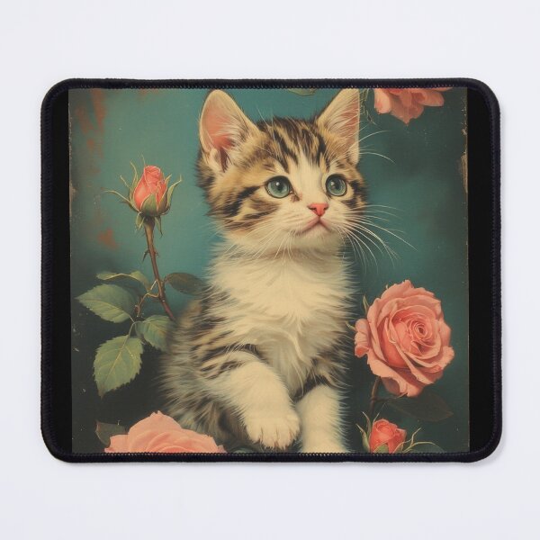 Item preview, kitty roses cute soft pretty cute cat adorable romantic pink tabby vintage pretty feline kat designed and sold by She was a Dreamer....