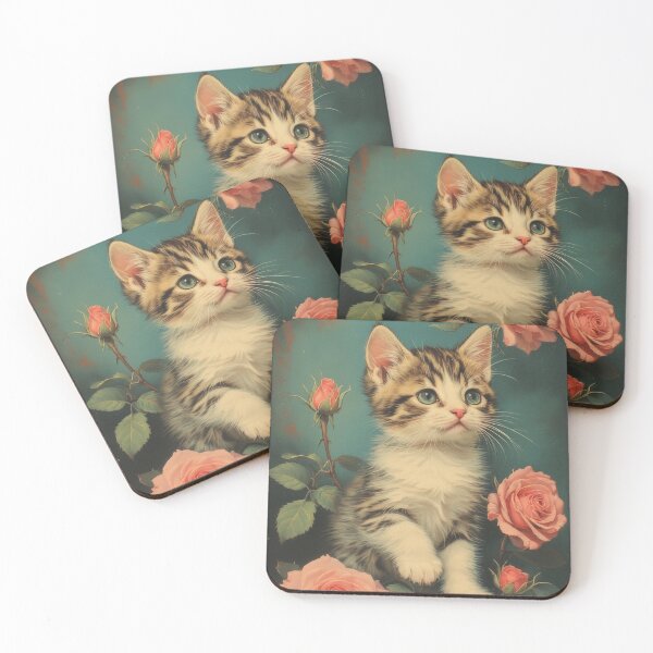 Item preview, kitty roses cute soft pretty cute cat adorable romantic pink tabby vintage pretty feline kat designed and sold by She was a  Dreamer....