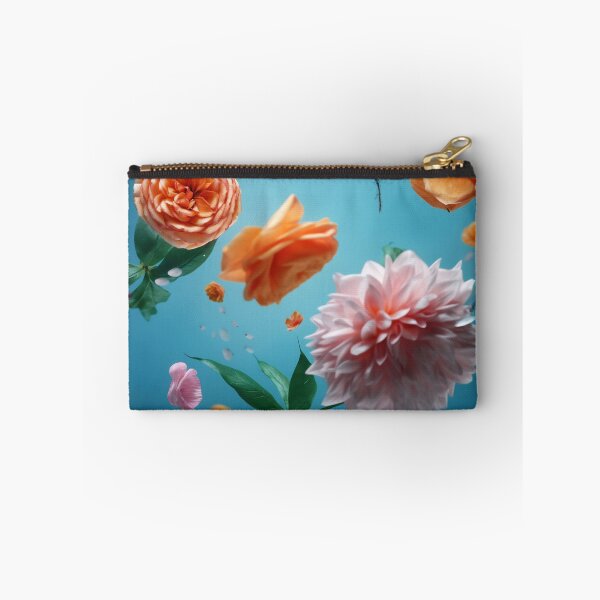 Item preview, Beautiful spring flowers flying in the air, against teal background. Creative spring floral layout. Minimal birthday, valentines or wedding concept designed and sold by anytka.
