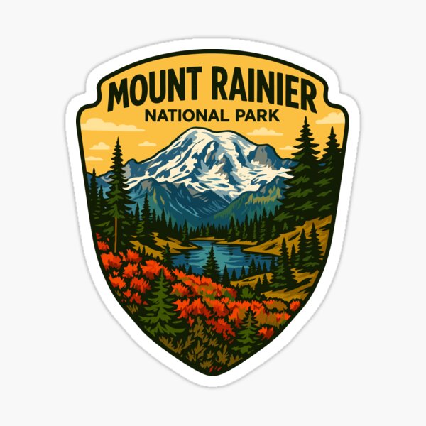 Mount Rainier National Park Retro Sticker Sticker