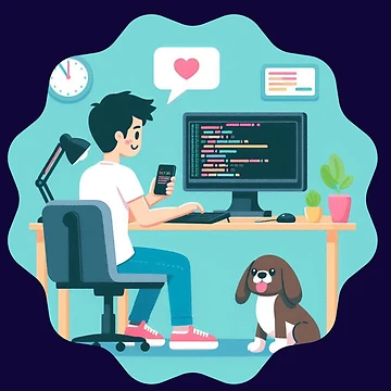 Artwork thumbnail, Developer Coding with Companion Dog Programming Humor by DibuHumor