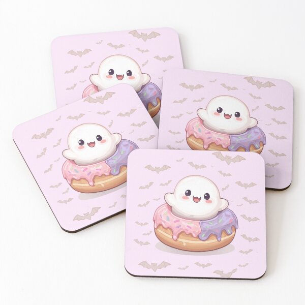Item preview, Kawaii Ghost Donut – Cute Halloween Dessert with Bats | Pastel Pink & Purple Aesthetic designed and sold by Moon's Arts.