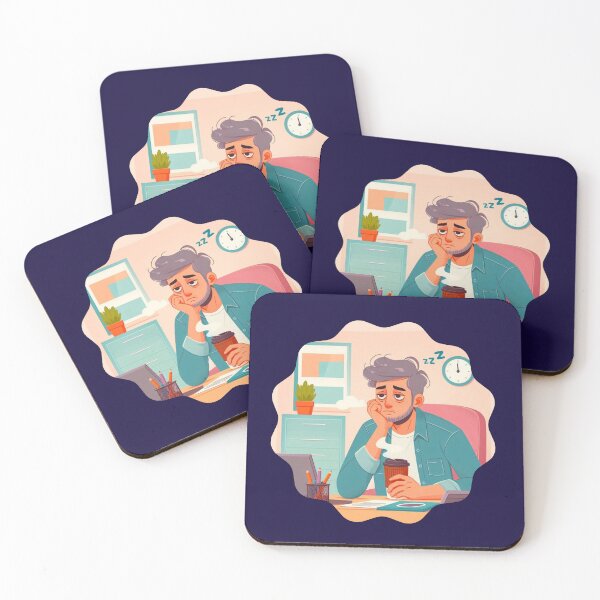 Item preview, Exhausted Man Coffee Illustration Humor Work Office Overtime designed and sold by DibuHumor.