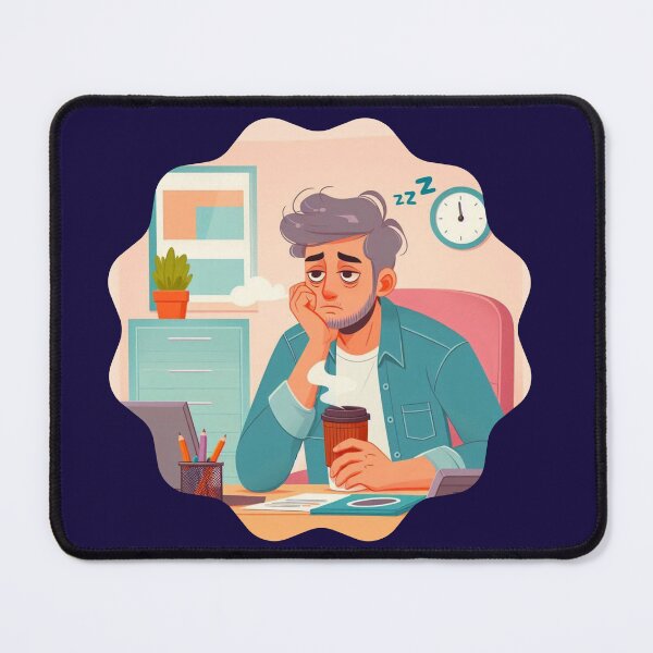 Item preview, Exhausted Man Coffee Illustration Humor Work Office Overtime designed and sold by DibuHumor.