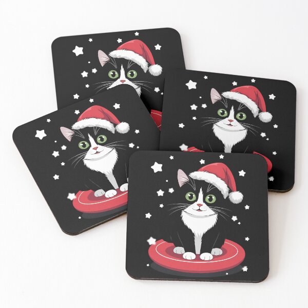 Item preview, Tuxedo Cat Christmas Santa Claus Snow Winter designed and sold by CookWorldLaughs.