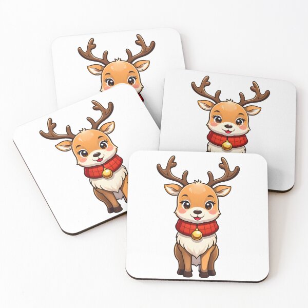 Item preview, Adorable reindeer with red scarf, golden bell, big brown eyes, soft fur, and happy Christmas smile designed and sold by Mimoshi ⭐⭐⭐⭐⭐.