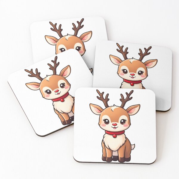 Item preview, Cute baby reindeer with red nose, red collar bell, big eyes, and soft brown fur smiling designed and sold by Mimoshi ⭐⭐⭐⭐⭐.