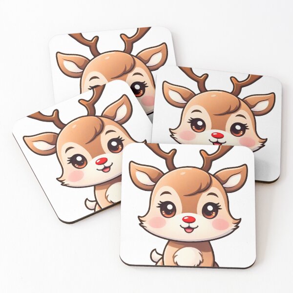 Item preview, Adorable baby reindeer with big eyes, red nose, soft fur, and cute antlers sitting happily smiling designed and sold by Mimoshi ⭐⭐⭐⭐⭐.