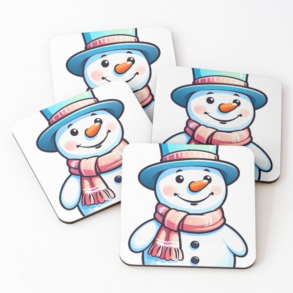 Item preview, Smiling snowman with blue hat, orange carrot nose, pink scarf, and shiny cheerful winter look designed and sold by Mimoshi ⭐⭐⭐⭐⭐.