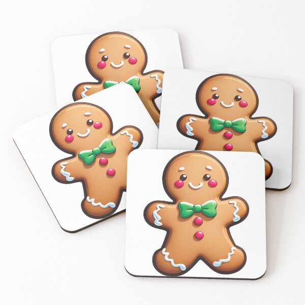 Item preview, Cute smiling gingerbread man with green bow tie and red candy buttons decorated with white icing designed and sold by Mimoshi ⭐⭐⭐⭐⭐.