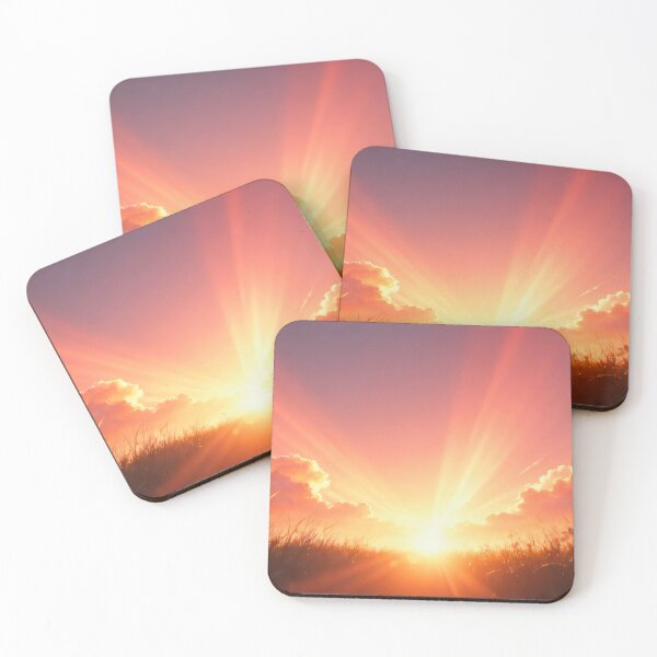 Item preview, Golden sunrise over grassy field with glowing clouds and warm sunlight spreading across peaceful horizon designed and sold by Mimoshi ⭐⭐⭐⭐⭐.