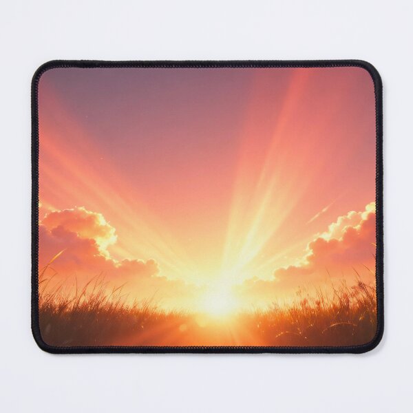 Item preview, Golden sunrise over grassy field with glowing clouds and warm sunlight spreading across peaceful horizon designed and sold by Mimoshi ⭐⭐⭐⭐⭐.
