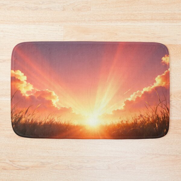 Artikelvorschau, Goldener Sonnenaufgang über einem Grasfeld mit glühenden Wolken und warmem Sonnenlicht, das sich über den friedlichen Horizont ausbreitet entworfen und verkauft von Mimoshi ⭐⭐⭐⭐⭐.