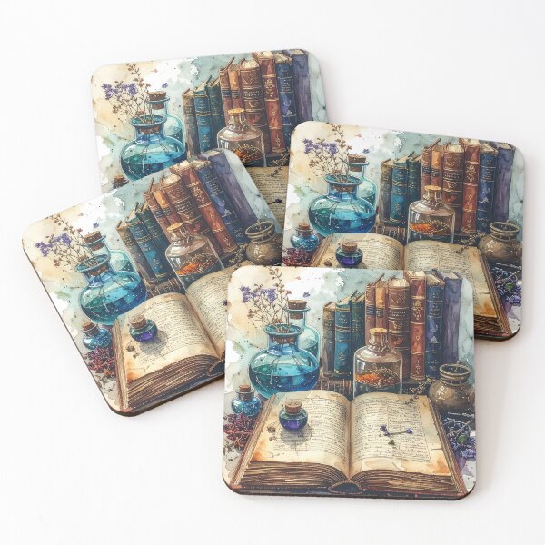 Item preview, Old spell book with magical potions and herbs, watercolors designed and sold by LiskoDesign.