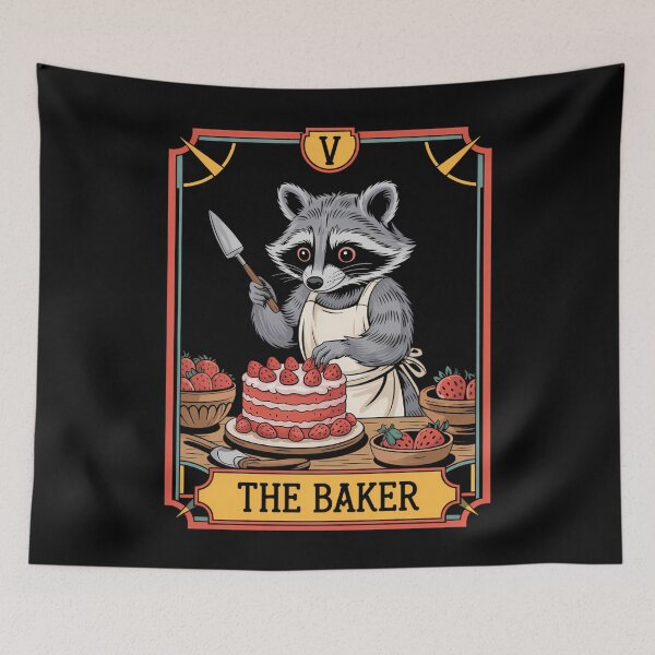 Item preview, Baker Baking Lovers Racoon making Cake Tarot Card designed and sold by DoorwayThreads.