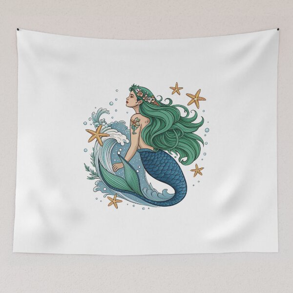 Item preview, Midori Umi – Emerald Wave Siren Tattoo designed and sold by Alahchin Art.